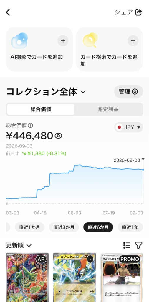 マイカードのコレクション全体画面